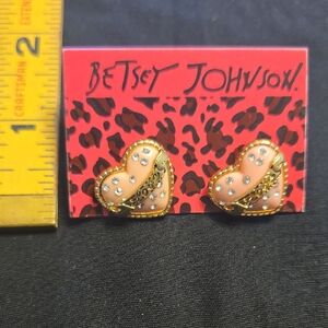 Betsey Johnson Gold and Pink Heart Earrings